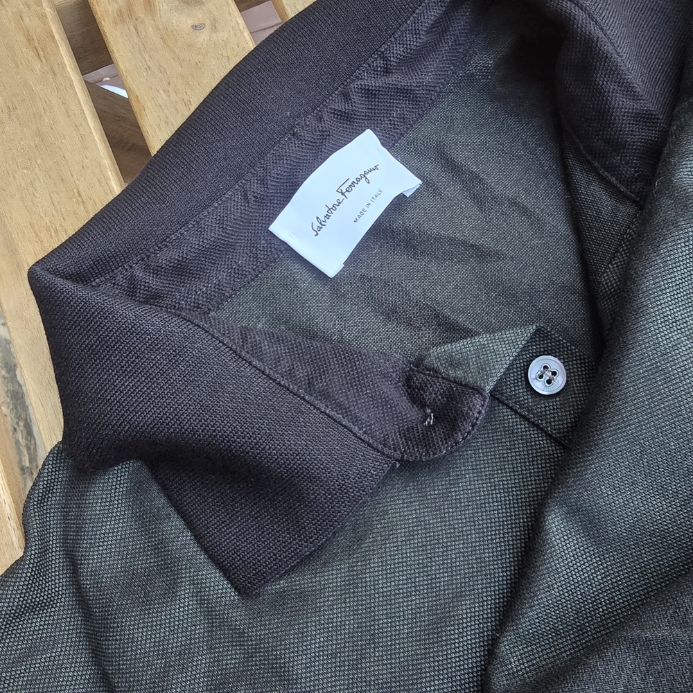 Salvatore Ferragamo Dark Green Polo with Black Collar - Picture 5 of 9